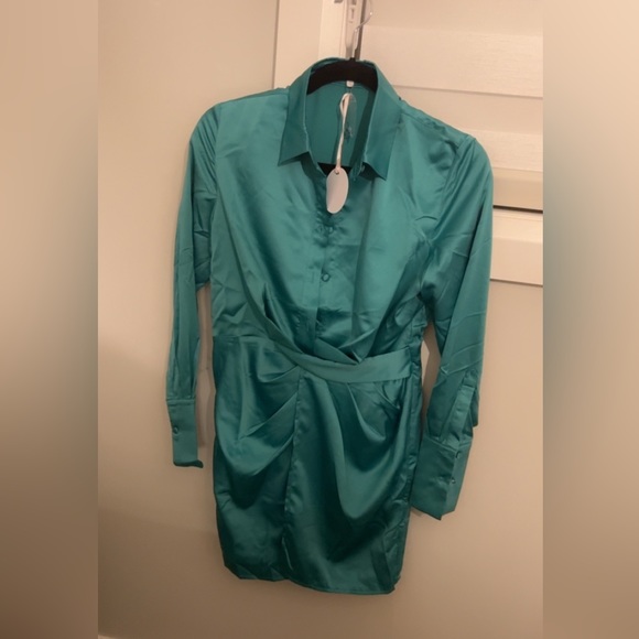 Satin Twist Front Dress - Picture 1 of 5